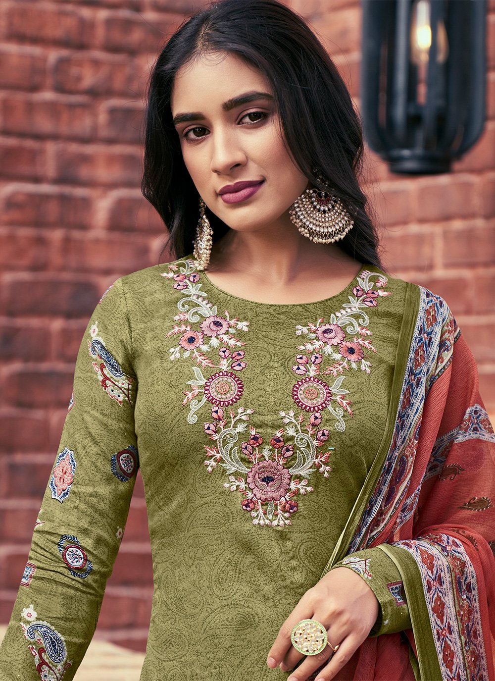 Salwar Suit Cotton Green Print Salwar Kameez