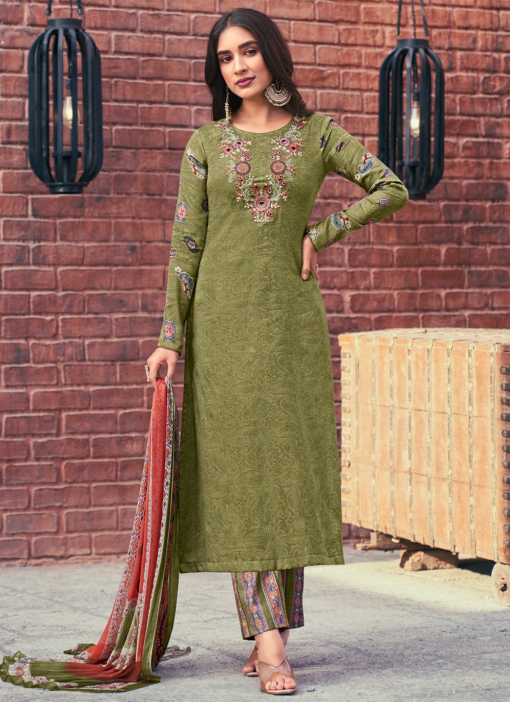 Salwar Suit Cotton Green Print Salwar Kameez