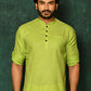 Short Kurta Cotton Green Plain Mens