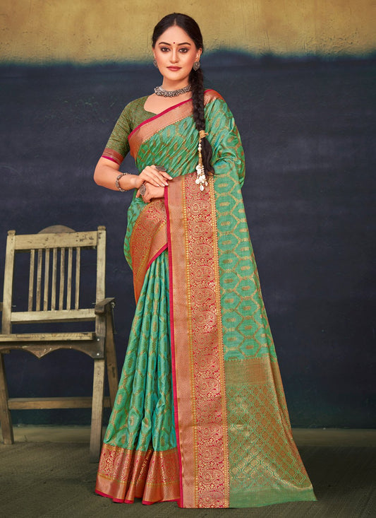 Traditional Saree Cotton Green Weaving Saree