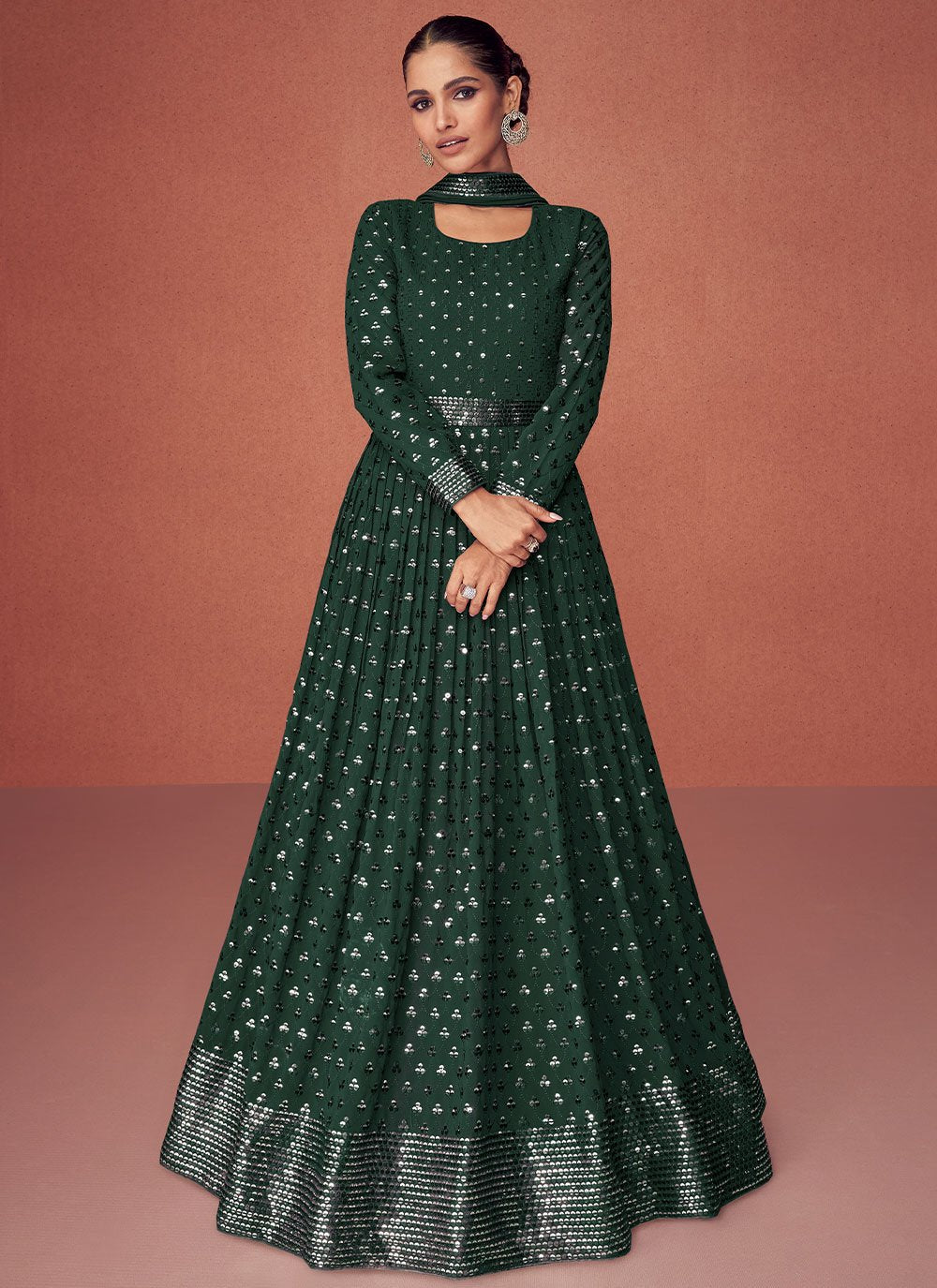 Salwar Suit Georgette Green Embroidered Salwar Kameez