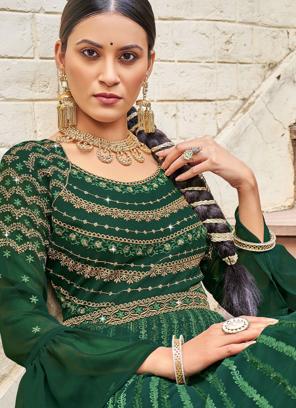 Anarkali Suit Georgette Green Diamond Salwar Kameez