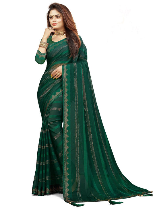 Trendy Saree Georgette Green Diamond Saree