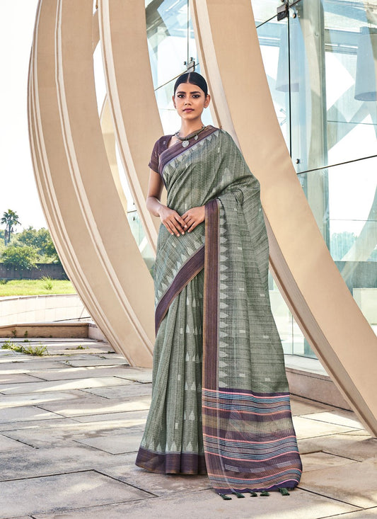 Classic Silk Green Digital Print Saree