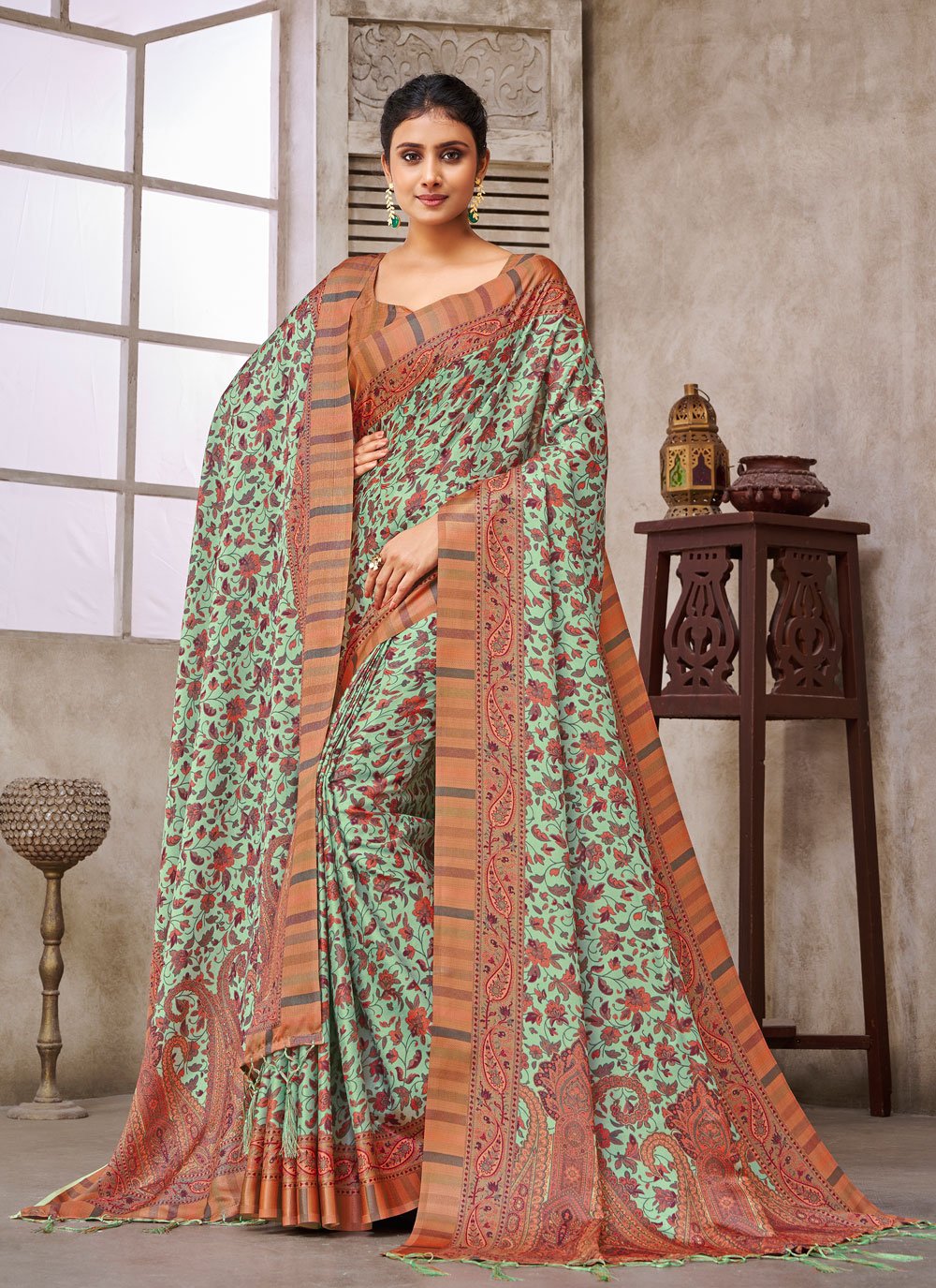 Designer Crepe Silk Green Digital Print Saree