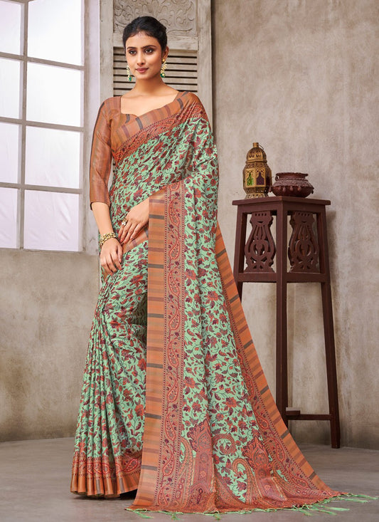 Designer Crepe Silk Green Digital Print Saree