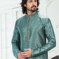 Kurta Pyjama Banarasi Silk Green Digital Print Mens