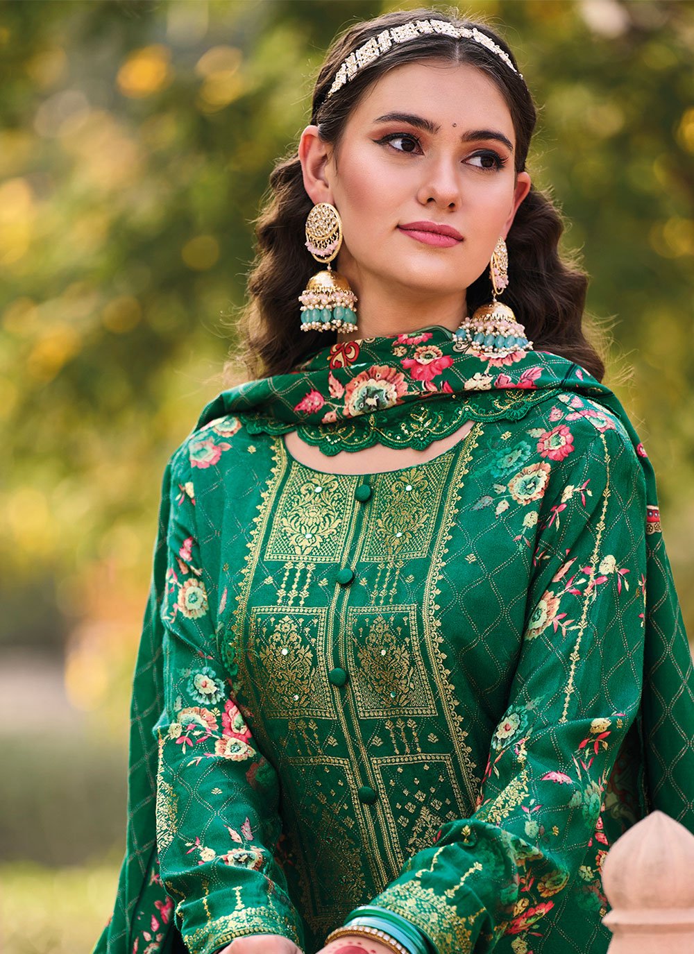 Salwar Suit Muslin Green Digital Print Salwar Kameez