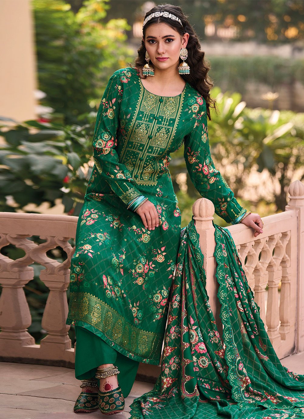 Salwar Suit Muslin Green Digital Print Salwar Kameez