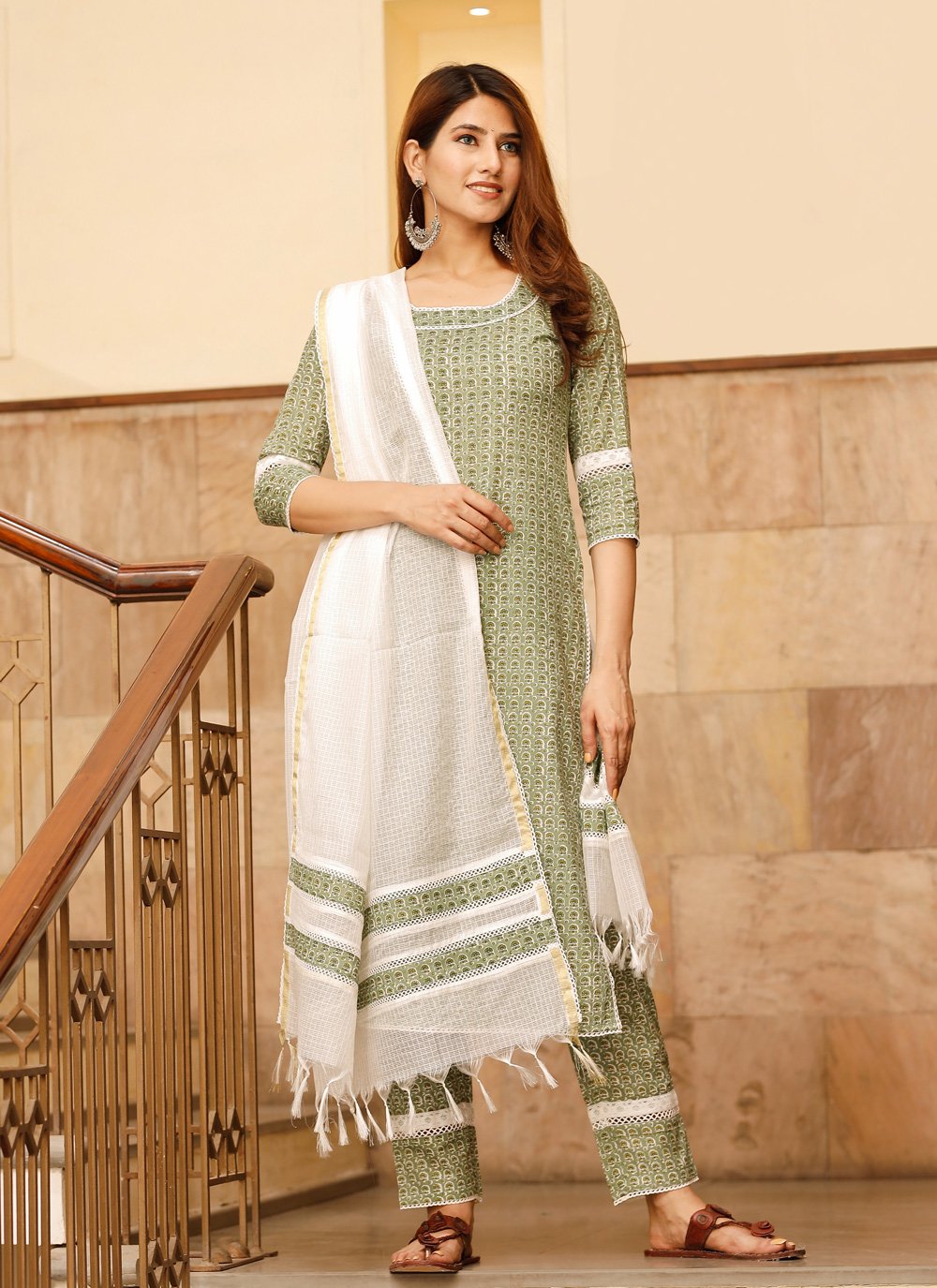 Pant Style Suit Cotton Green Digital Print Salwar Kameez