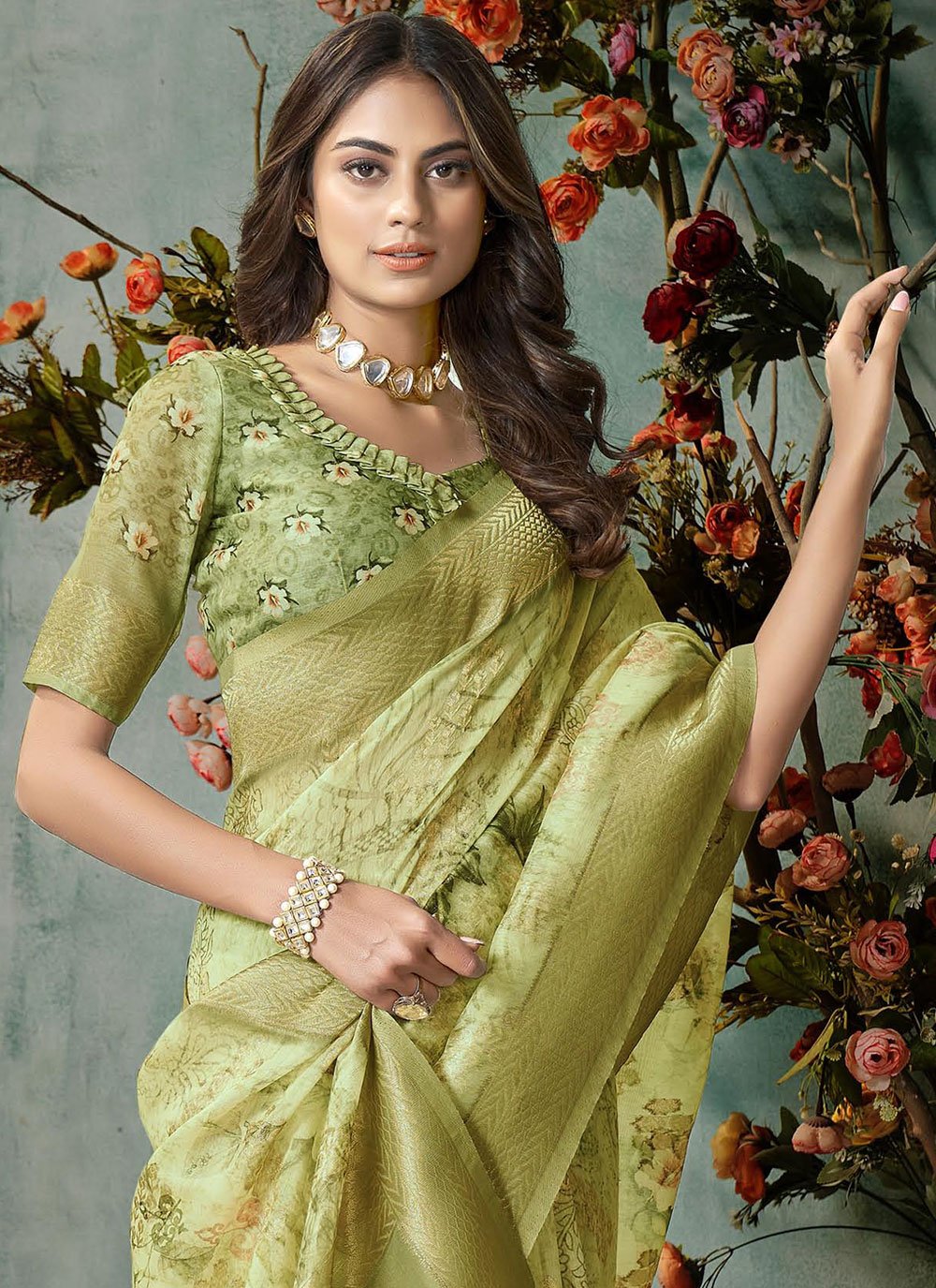 Classic Silk Green Digital Print Saree