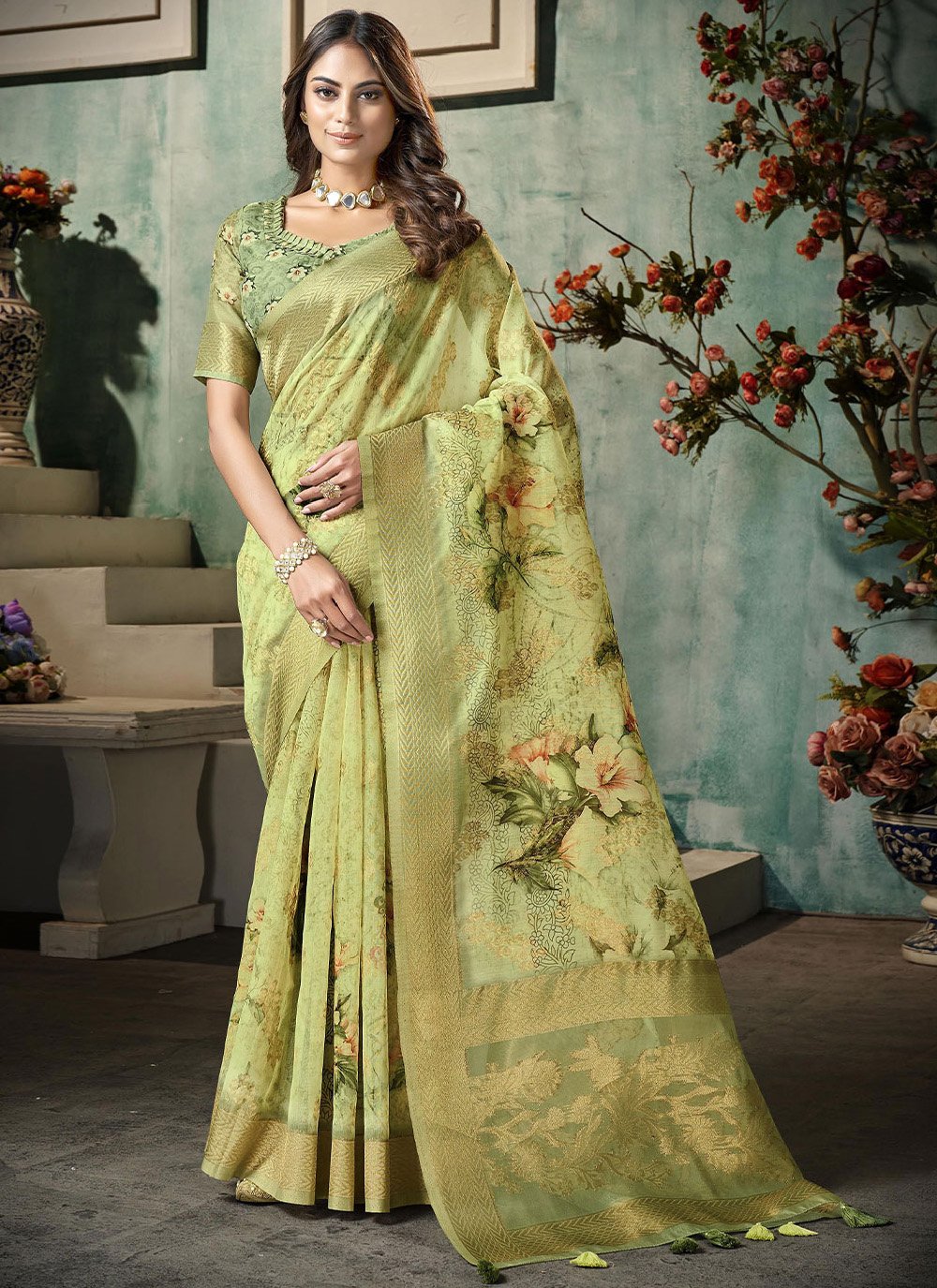 Classic Silk Green Digital Print Saree