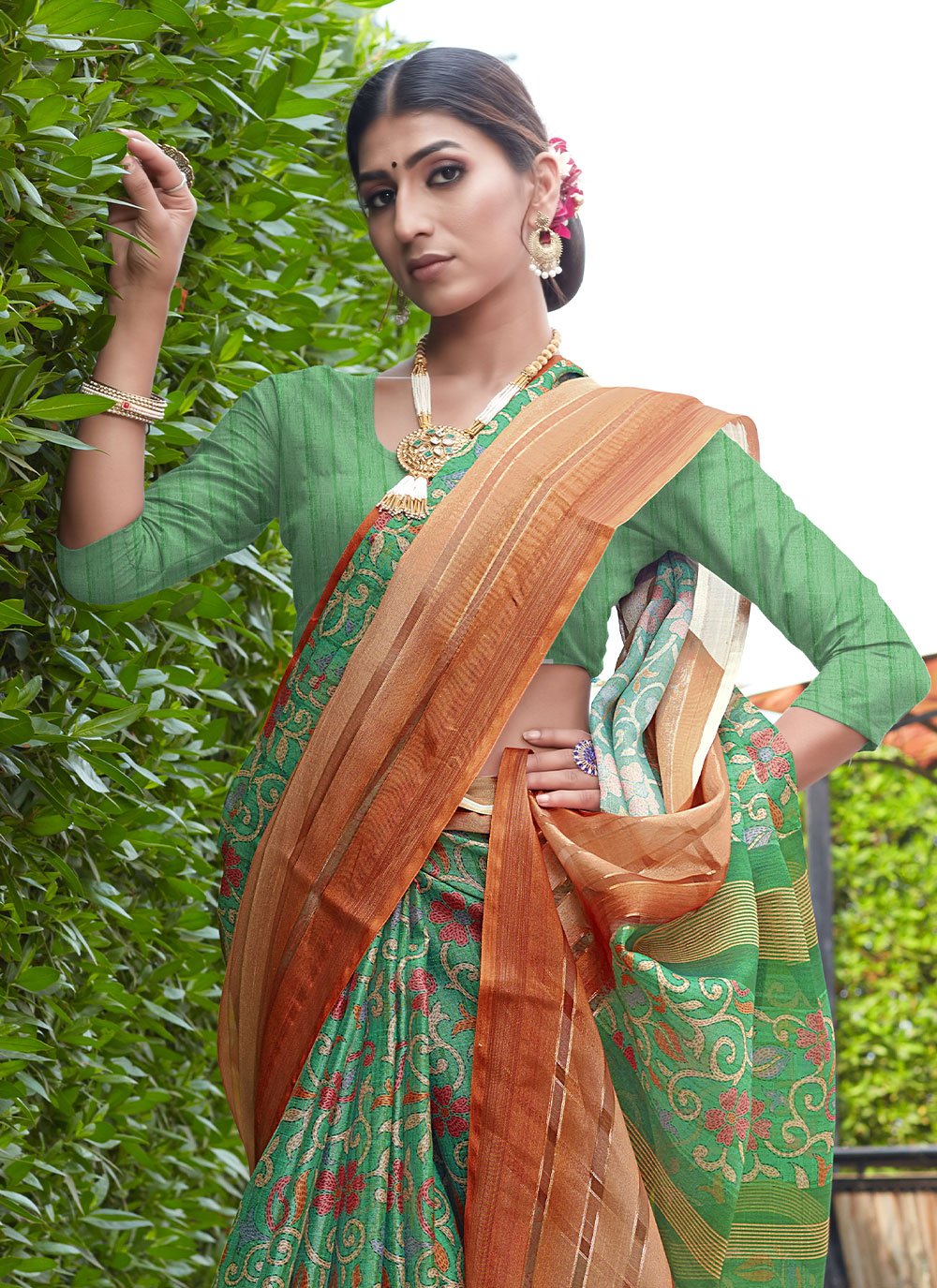 Classic Cotton Silk Green Digital Print Saree