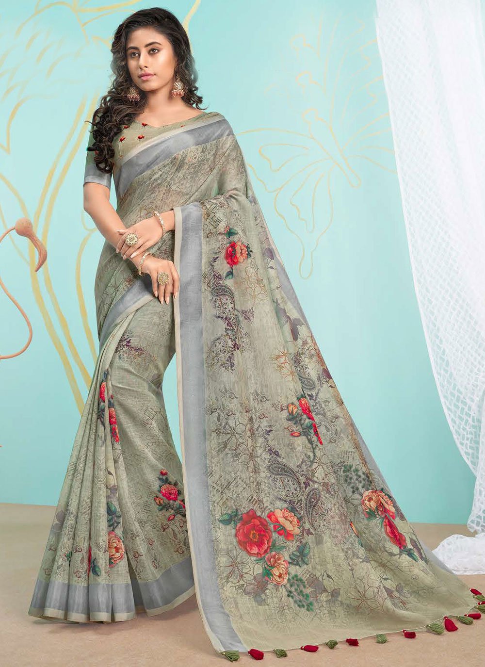 Classic Organza Green Digital Print Saree