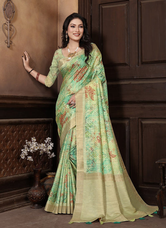 Contemporary Silk Green Digital Print Saree