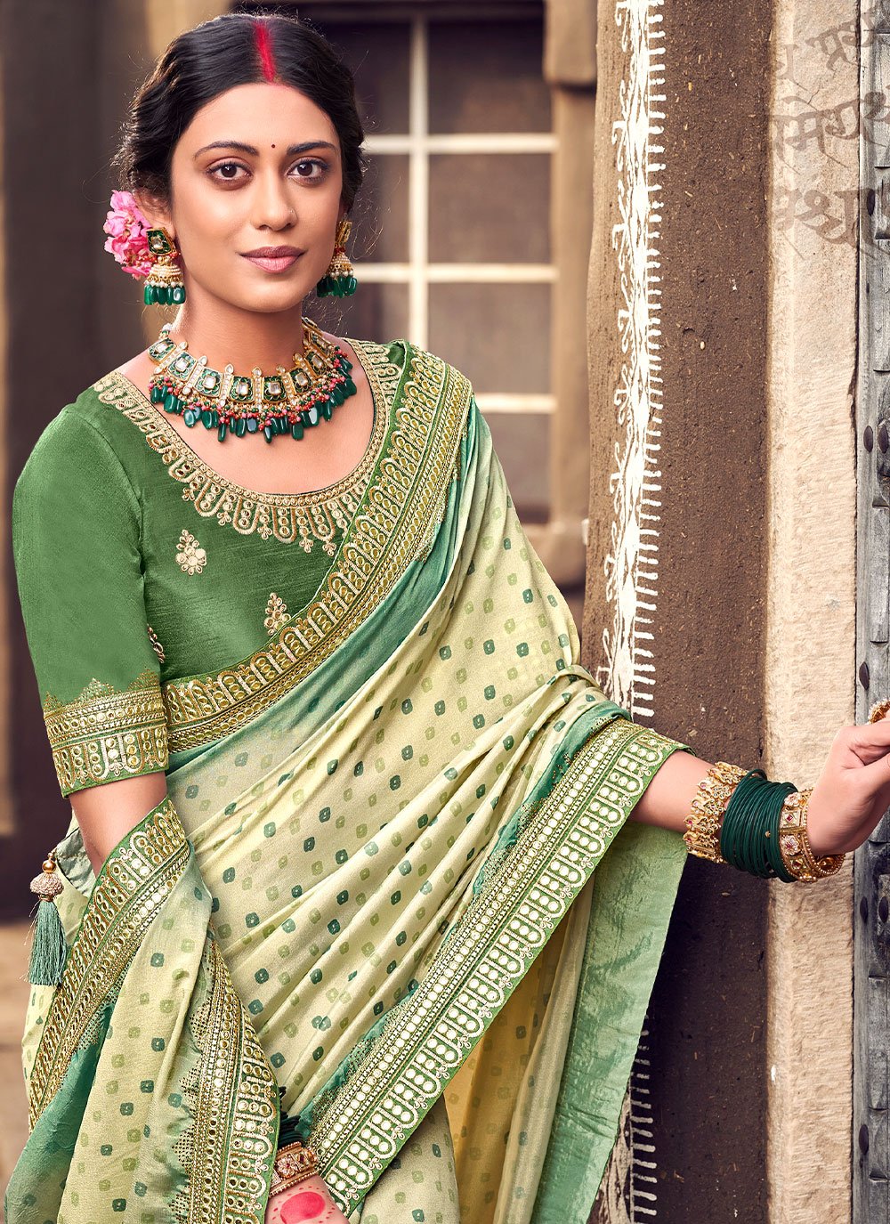 Contemporary Silk Green Digital Print Saree