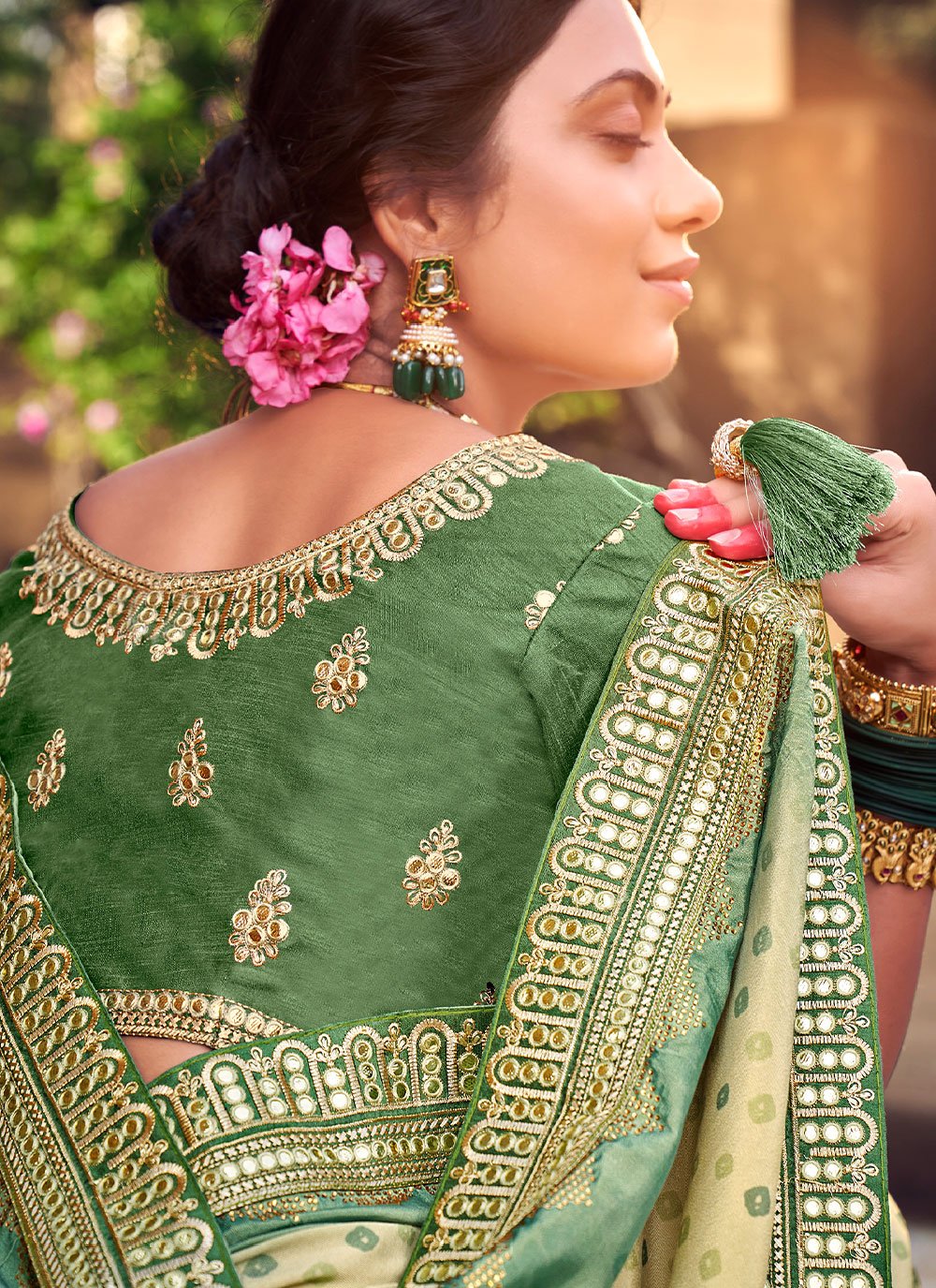 Contemporary Silk Green Digital Print Saree