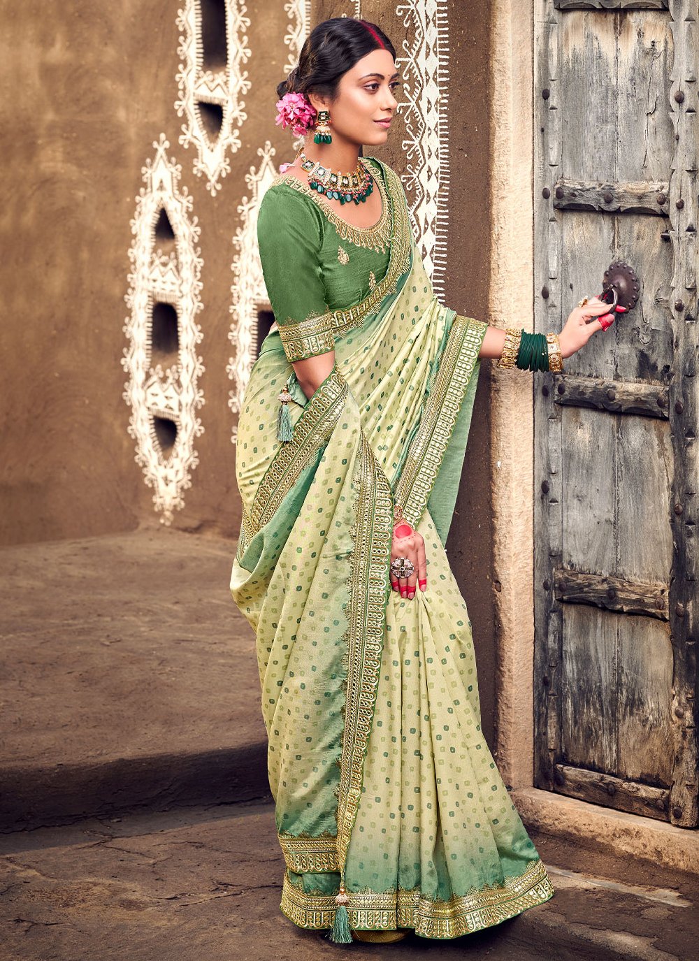 Contemporary Silk Green Digital Print Saree