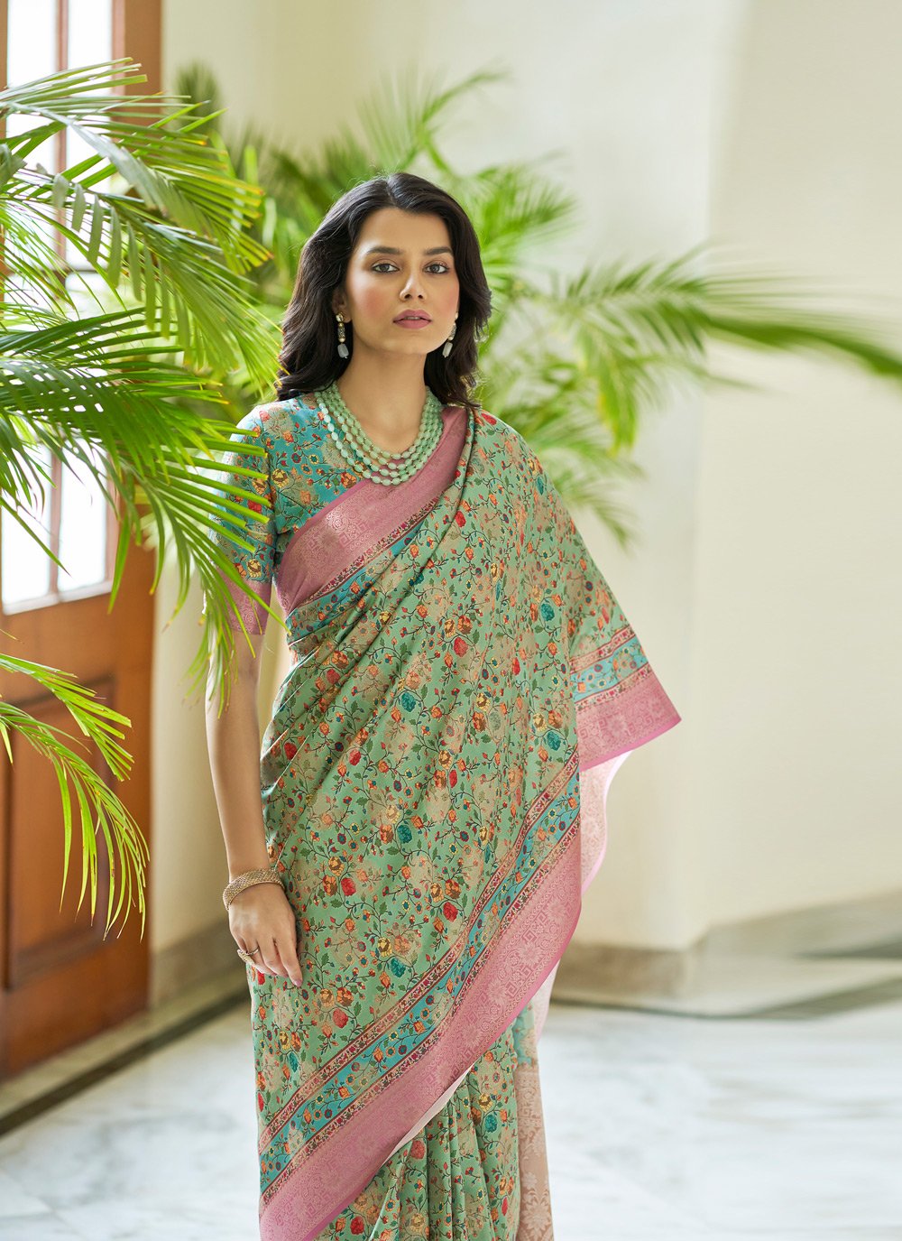 Trendy Saree Silk Green Digital Print Saree