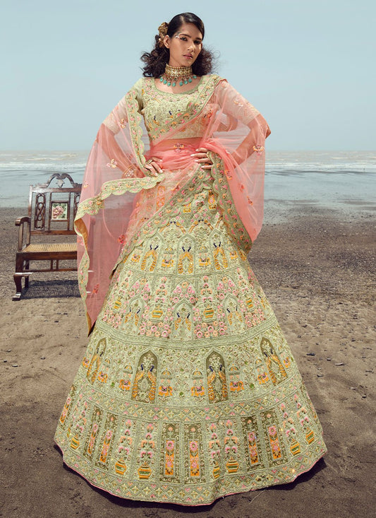 Lehenga Choli Georgette Green Dori Work Lehenga Choli