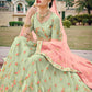 A Line Lehenga Net Satin Silk Green Diamond Lehenga Choli