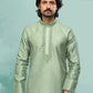 Kurta Pyjama Art Silk Green Embroidered Mens