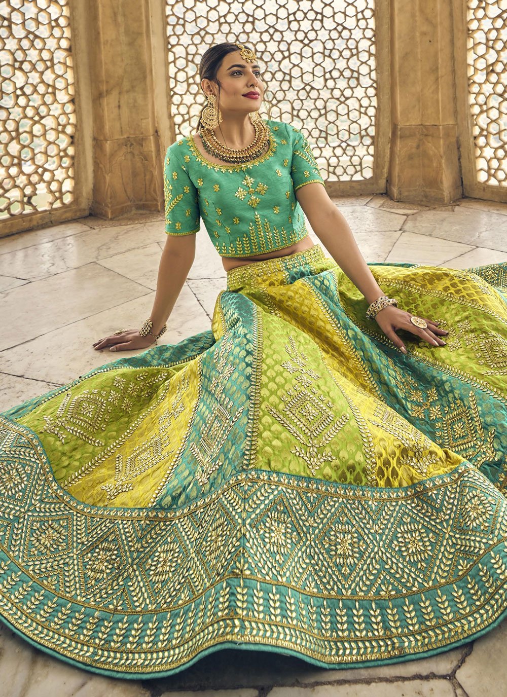 Lehenga Choli Banarasi Silk Green Embroidered Lehenga Choli