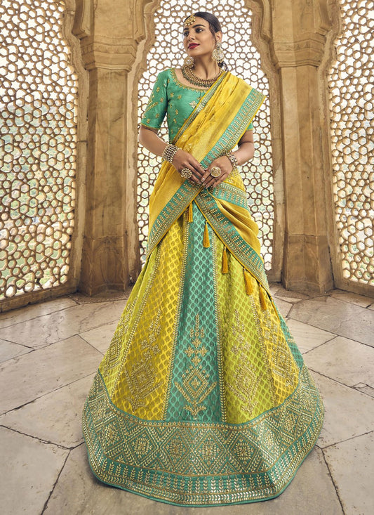 Lehenga Choli Banarasi Silk Green Embroidered Lehenga Choli