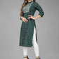 Casual Kurti Cotton Green Embroidered Kurtis