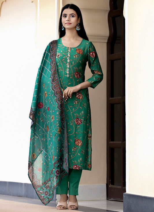 Salwar Suit Silk Green Embroidered Salwar Kameez