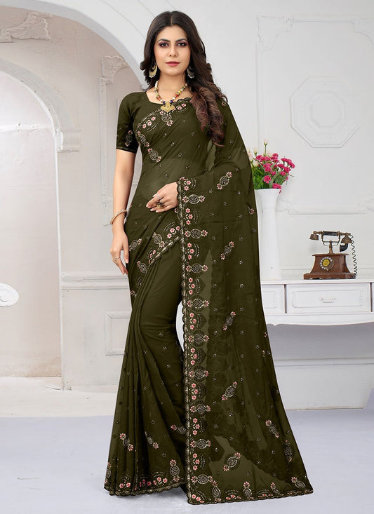 Classic Organza Green Diamond Saree