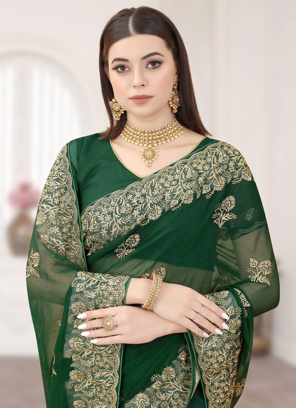 Contemporary Silk Green Embroidered Saree