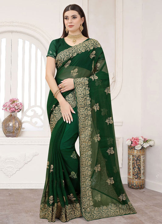 Contemporary Silk Green Embroidered Saree