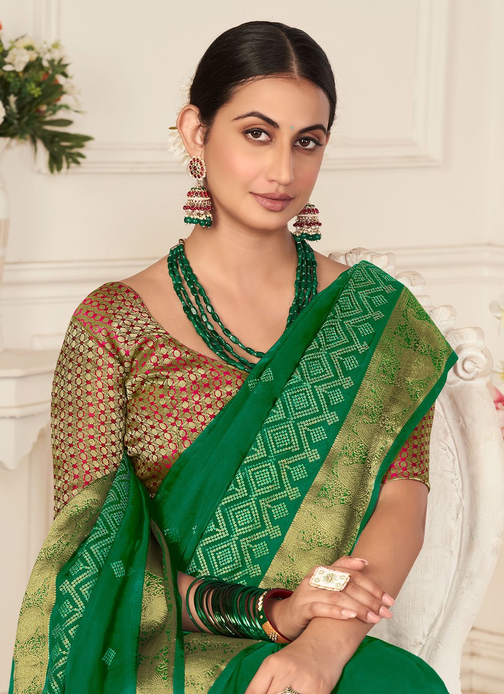 Contemporary Organza Green Embroidered Saree