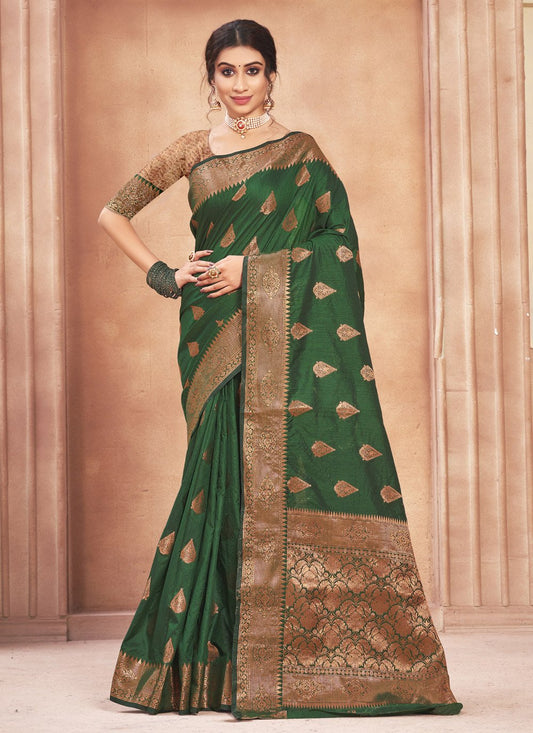 Classic Cotton Silk Green Embroidered Saree