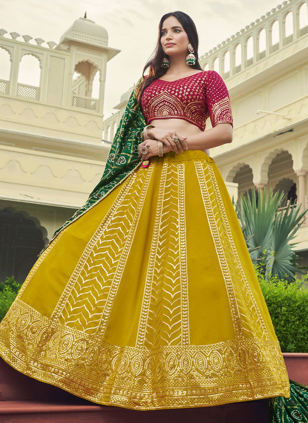 Lehenga Choli Georgette Green Embroidered Lehenga Choli