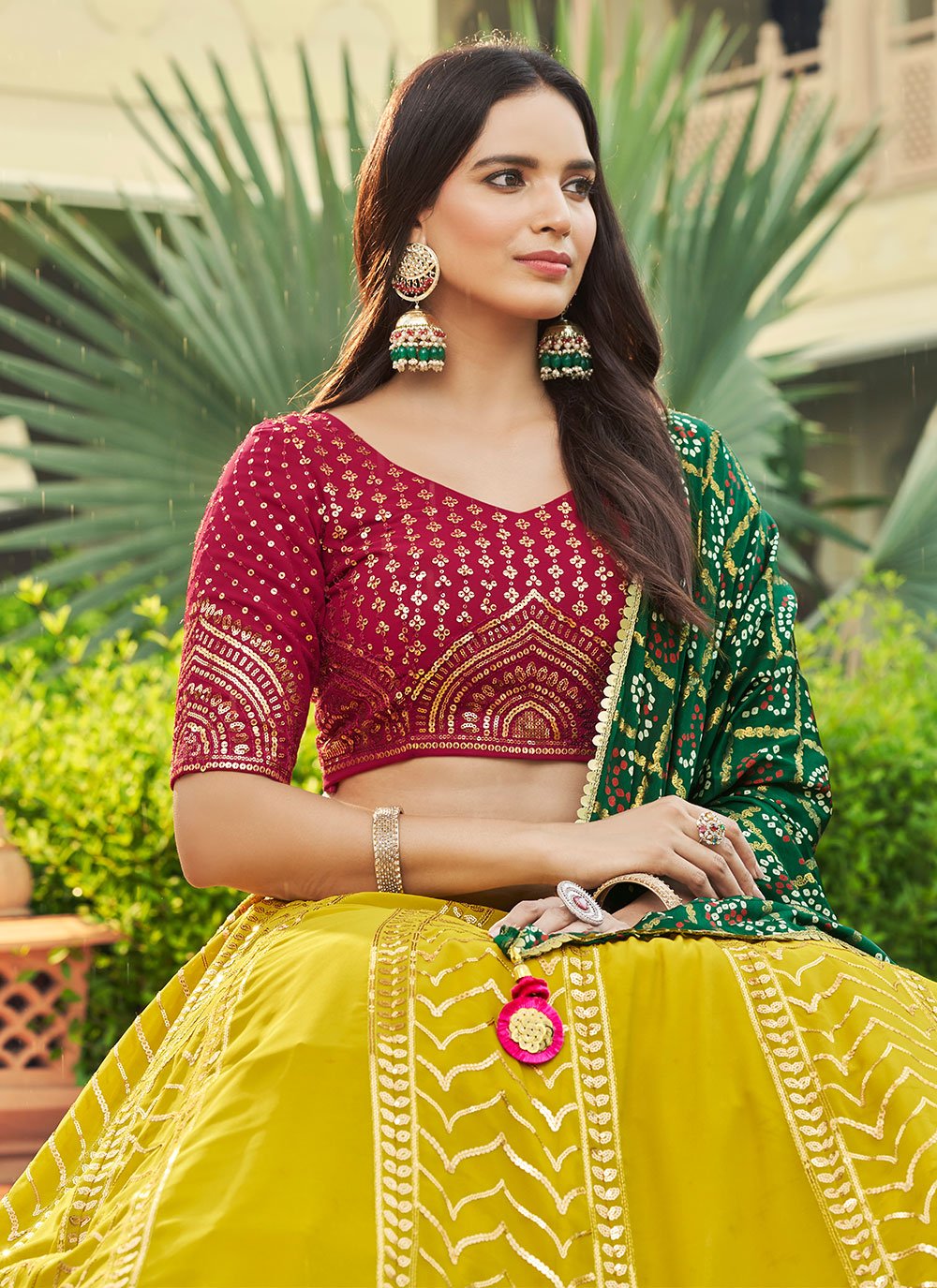 Lehenga Choli Georgette Green Embroidered Lehenga Choli