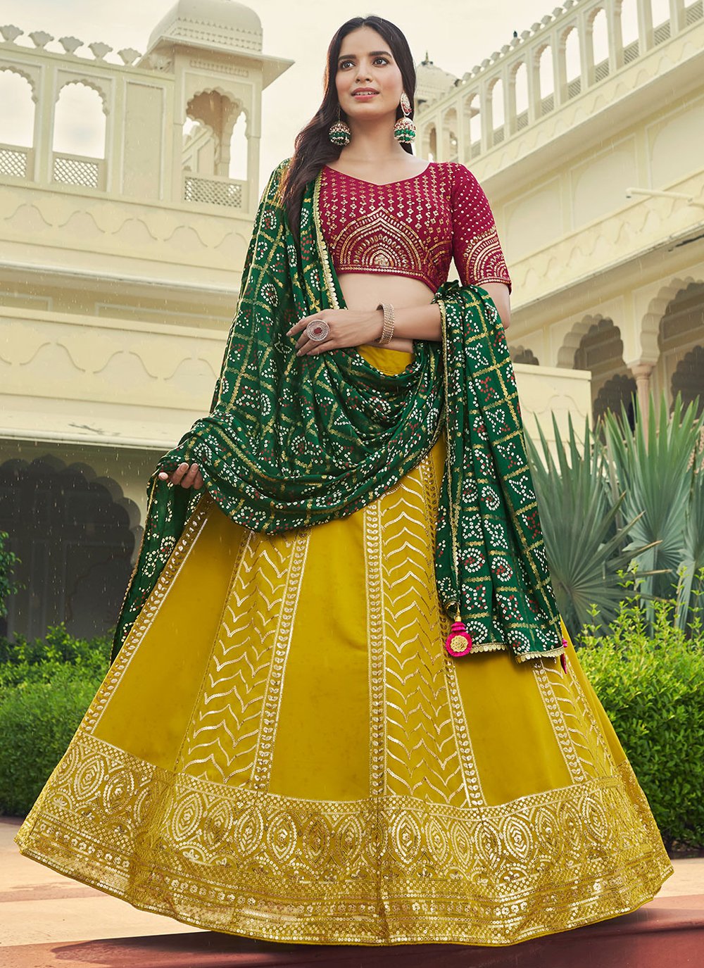 Lehenga Choli Georgette Green Embroidered Lehenga Choli