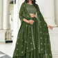 A Line Lehenga Faux Georgette Green Embroidered Lehenga Choli