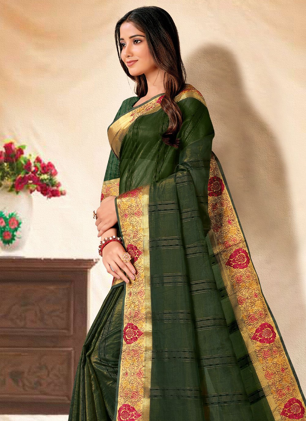 Classic Banarasi Silk Green Embroidered Saree