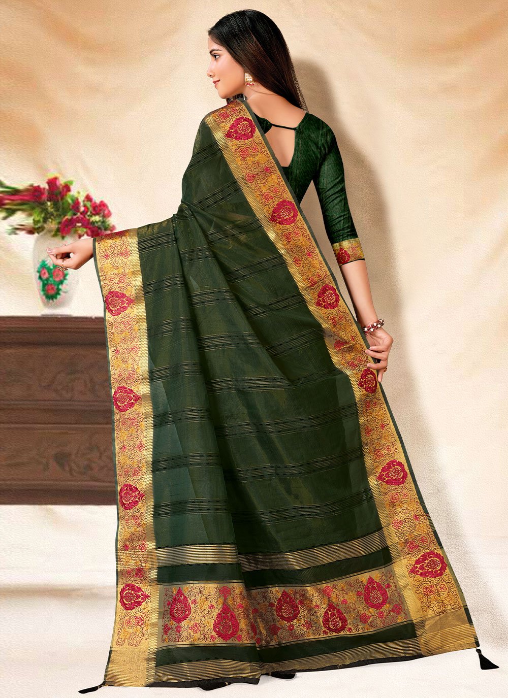 Classic Banarasi Silk Green Embroidered Saree