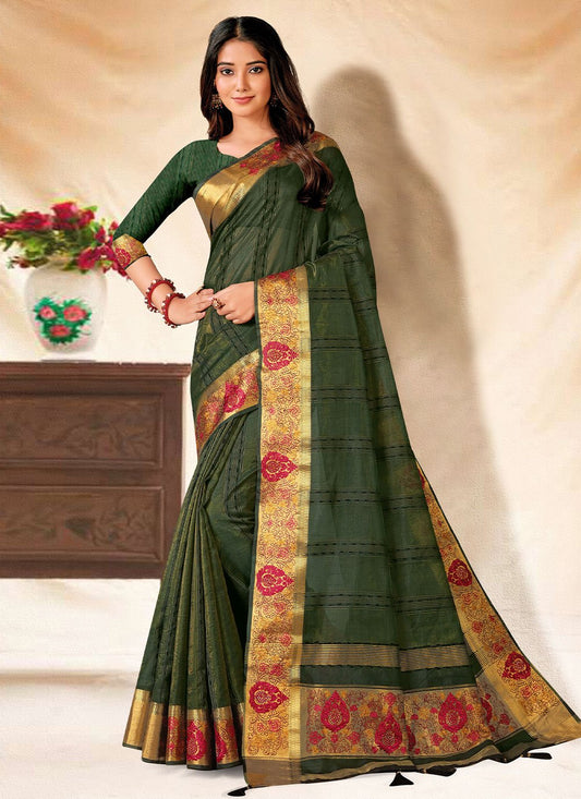 Classic Banarasi Silk Green Embroidered Saree