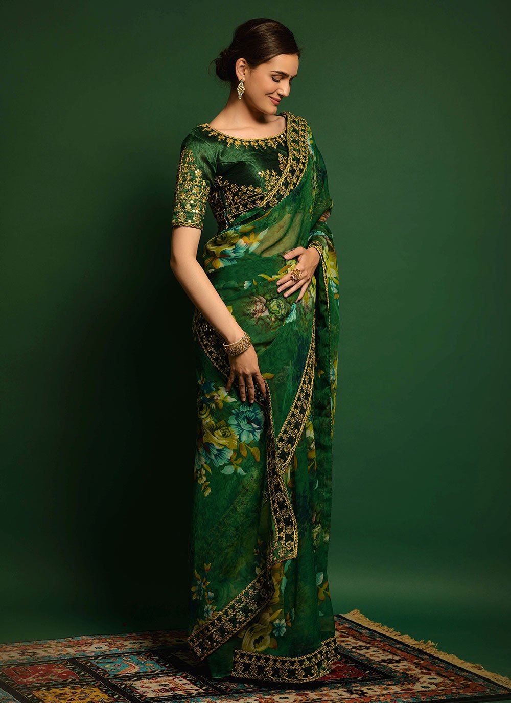 Contemporary Georgette Green Embroidered Saree