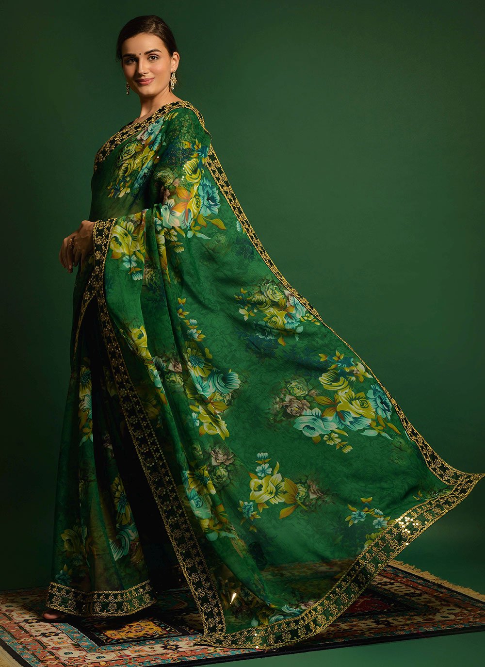 Contemporary Georgette Green Embroidered Saree