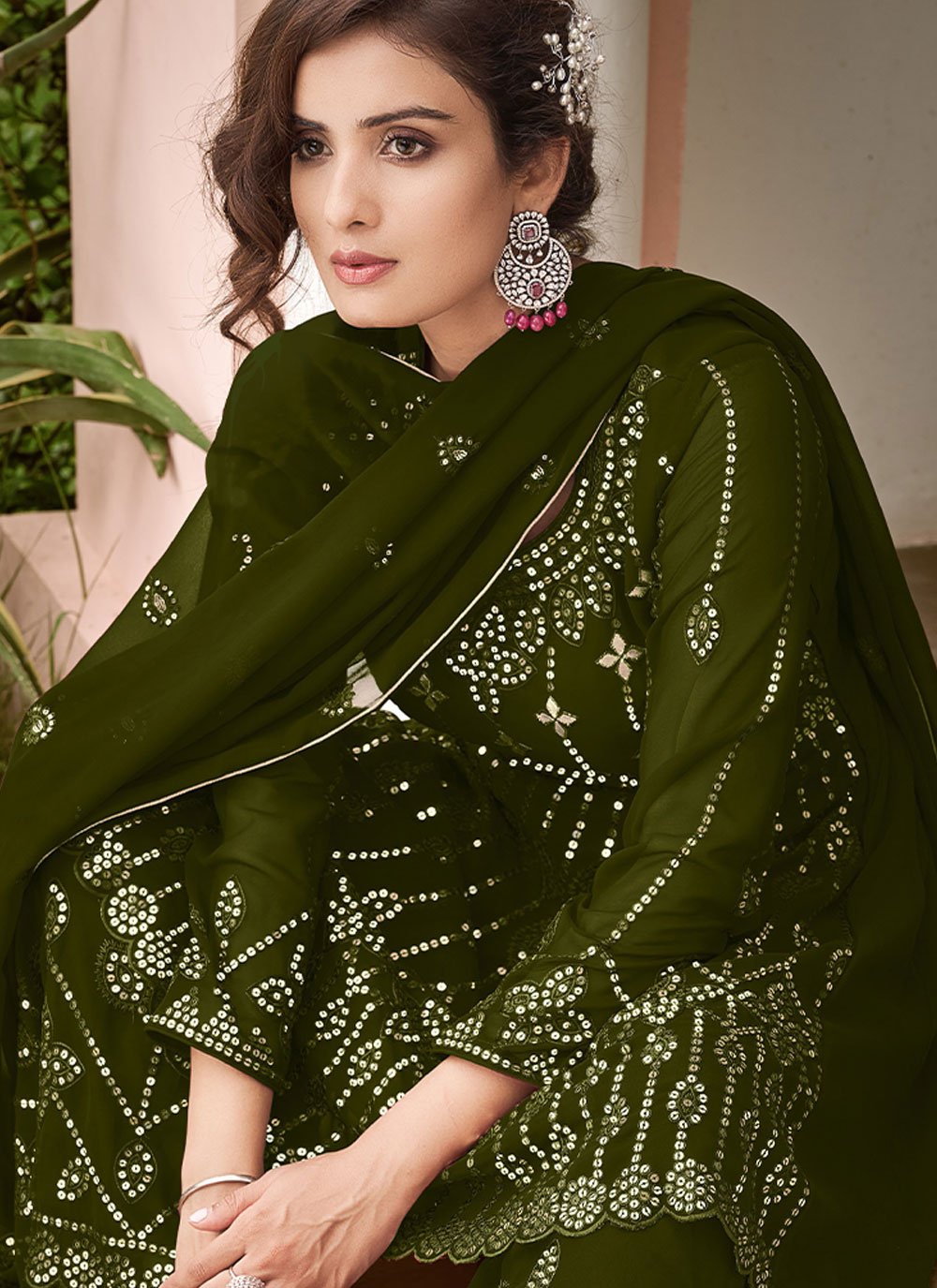 Salwar Suit Georgette Green Embroidered Salwar Kameez