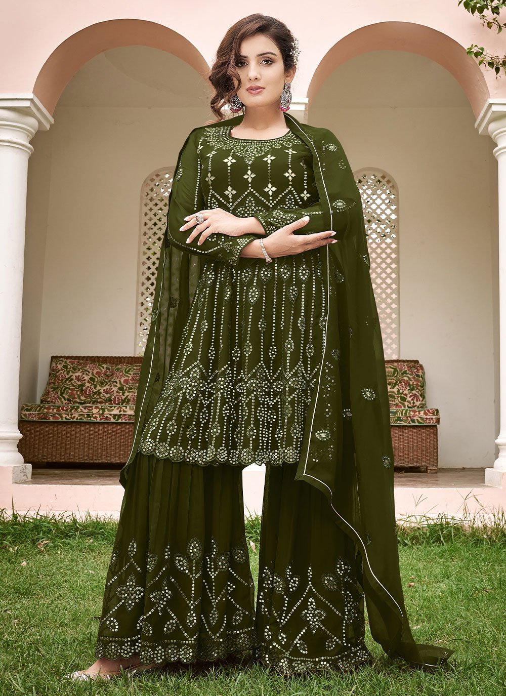 Salwar Suit Georgette Green Embroidered Salwar Kameez