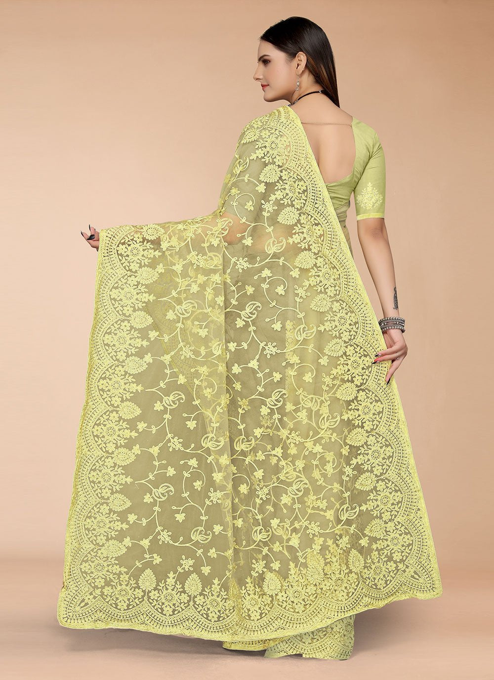 Trendy Saree Net Green Embroidered Saree