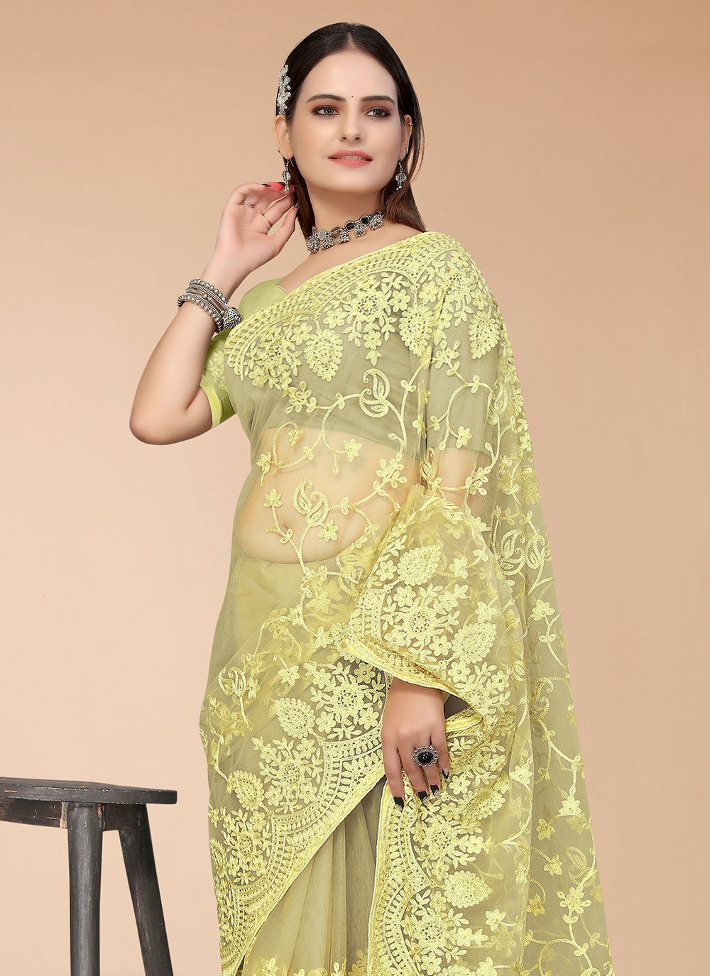 Trendy Saree Net Green Embroidered Saree