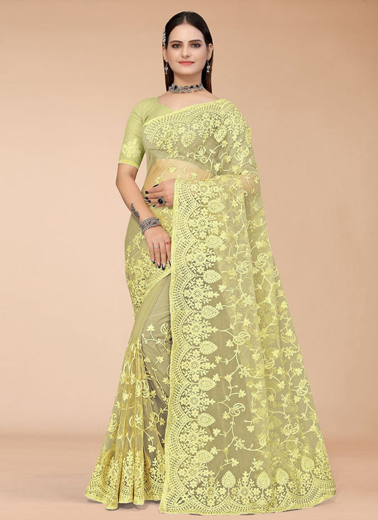 Trendy Saree Net Green Embroidered Saree