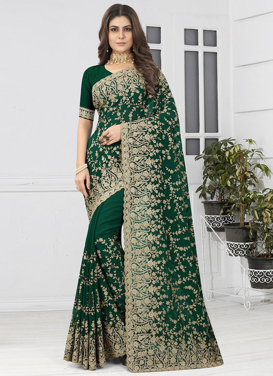 Contemporary Georgette Green Embroidered Saree